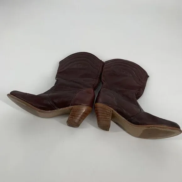 Vintage 1970s Dexter Leather Heeled Cowboy Boots 8.5 M Womens Dark Brown - Picture 5 of 9